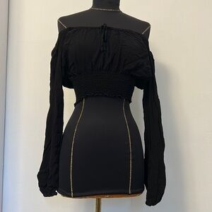 Black Off-Shoulder Smocked Crop Top